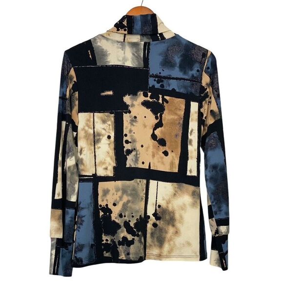 Papillon Blanc Long Sleeve Turtleneck Slinky Knit Artsy Abstract Unique Size L - Picture 5 of 8